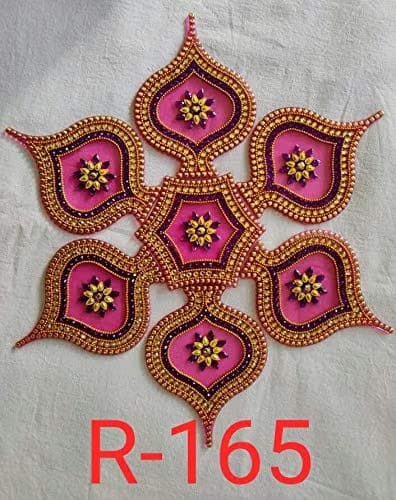 Rangoli_165 Designer Acrylic Rangoli Flower Shape Handcrafted Decorative Diwali Rearrangable Kundan Rangoli for Floor