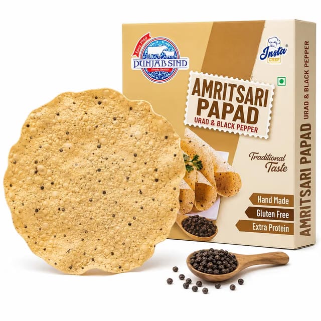 Punjab Sind Amritsari Papad, Urad & Black Pepper, Hand Made, Gluten Free, Extra Protein, Traditional Taste