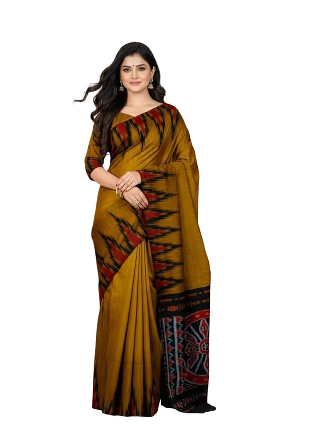 WSARI Women's Cotton Handloom Sambalpuri Print Saree with Running Blouse Piece