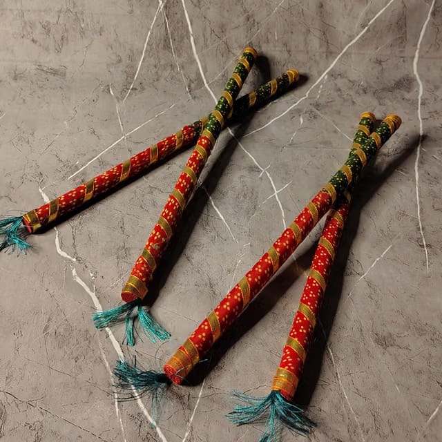 Multicolor Wooden Dandiya Sticks for Dance Garba Sticks for Navratri Celebration with Decorative Lace Large Size 15