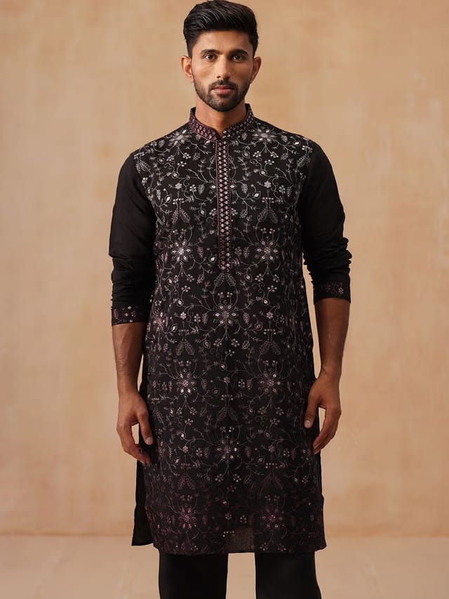 Jompers Men Floral Embroidered Chikankari Kurta