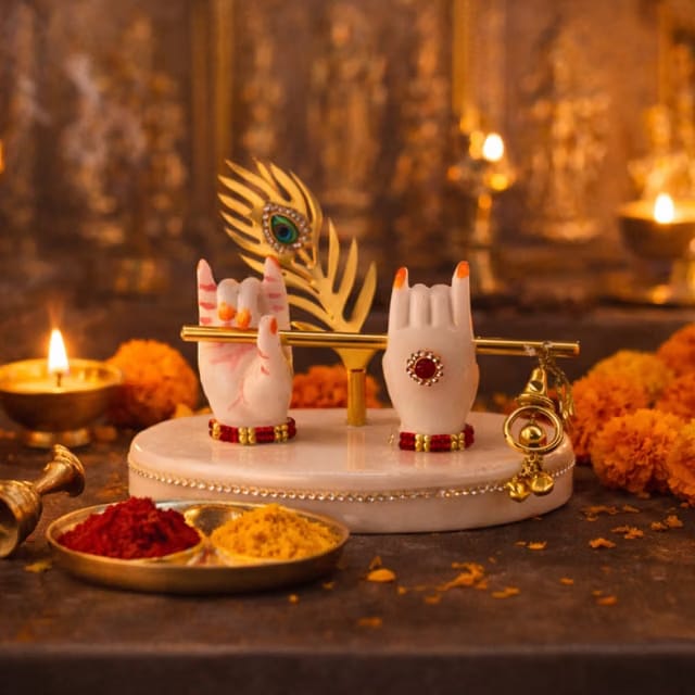 Radhe Krishna Flute Showpiece (4" x 3.7", White & Golden)