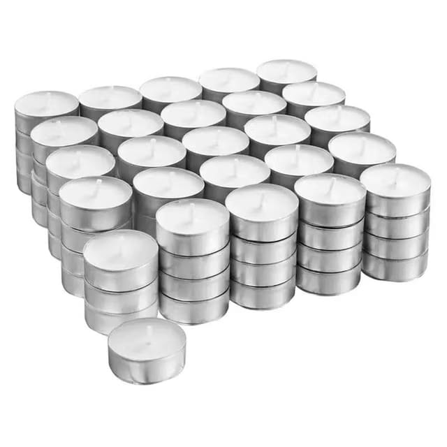 Tealight Candles Pack of 50 - White Unscented Wax Tea Light Candles, Smokeless & Odourless for Diwali Decoration, Pooja
