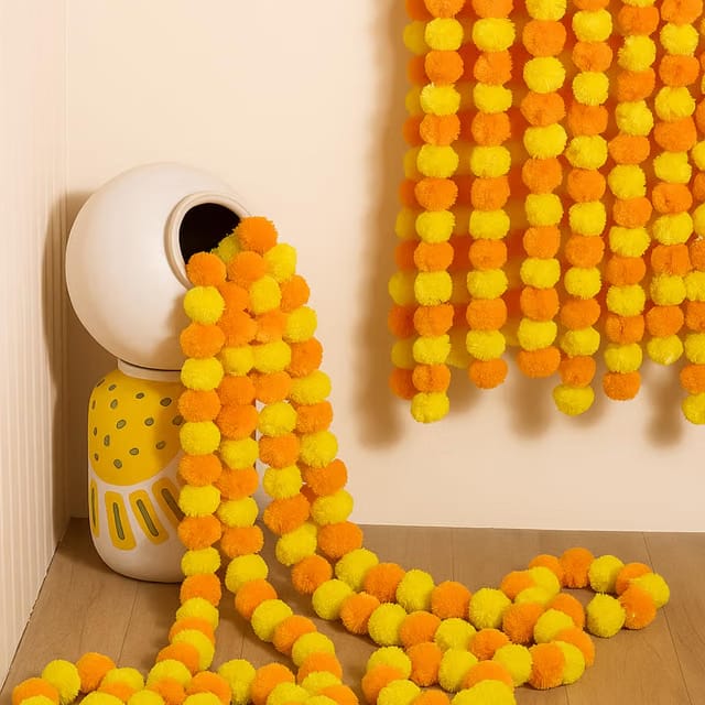 ANCHARA Artificial Marigold Garland Flowers for Decoration 5 Feet Long, Reusable Fluffy Garlands for Diwali, Wedding