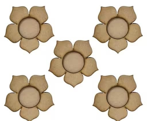 BMB Shoppe folwer 2 MDF Floral Tea Light Candle Holder Without Candles- (Set of 6 pcs) MDF Candle Holder for Painting