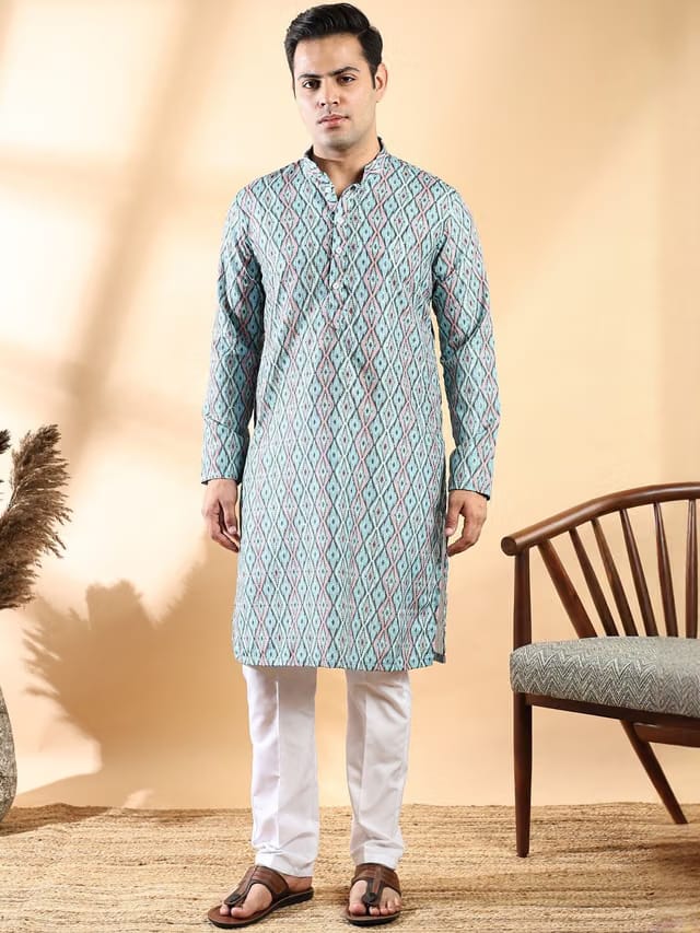 Ethluxis Men Geometric Printed Kurta with Pyjama