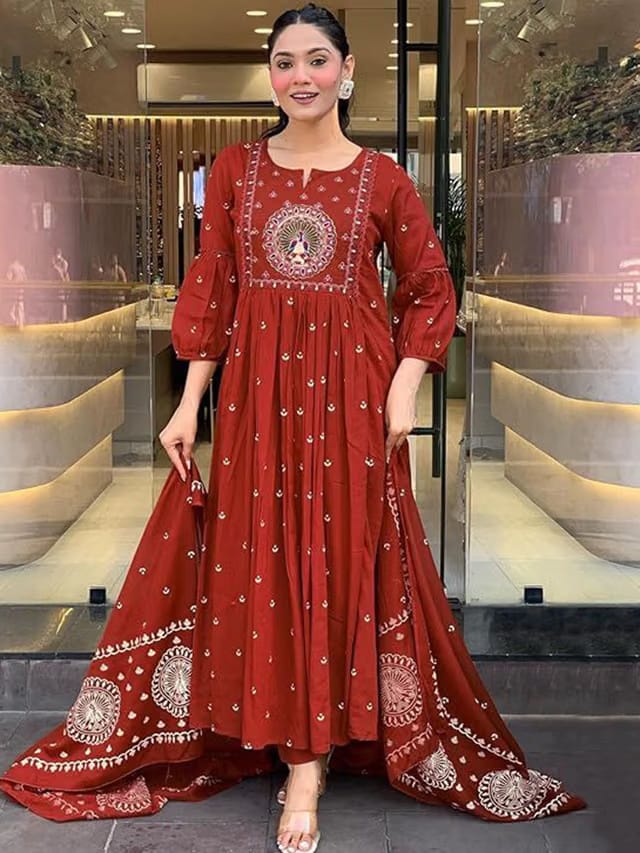 Women Ethnic Motifs Embroidered Anarkali Thread Work Kurta with Trousers & Dupatta