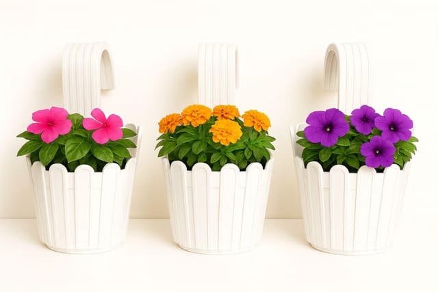 Premium Railing Planter with Hook – Durable Plastic Hanging Flower Pot for Balcony