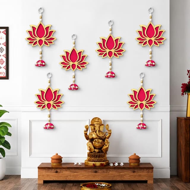 PANCA Lotus Wall Hanging with Jhumki - Set of 6