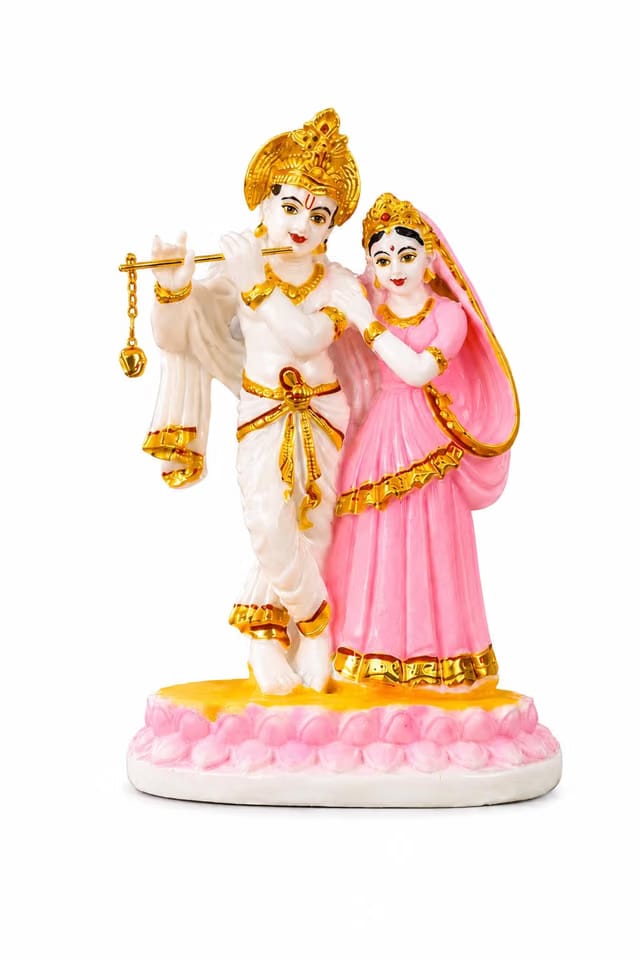 ASHA Art Radha Krishna Idol with Cow Marble Dust Finish Murti for Home Decor & Pooja Room Radha Krishna Statue 10 Inches