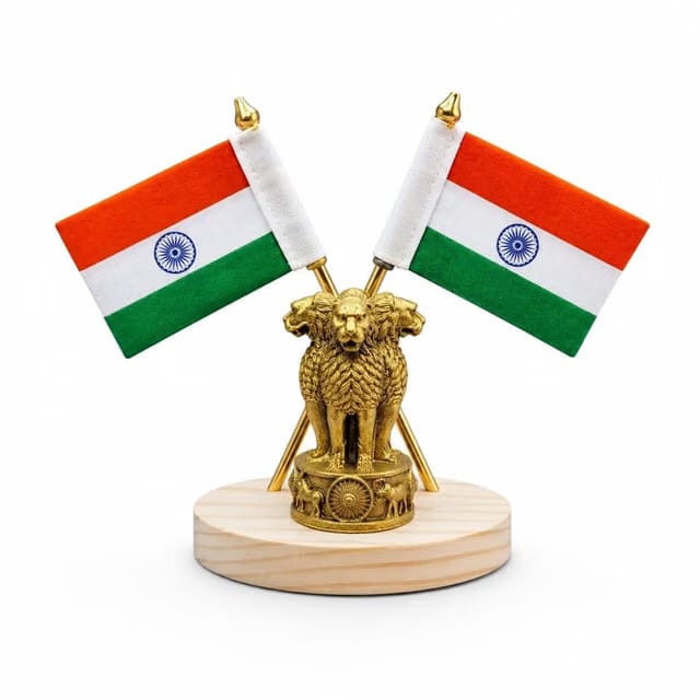 Adhvik Small Size Ashok/Ashoka Sculpture Elegant Antique with Indian Flag Hindustani Tiranga Office Table Décor &