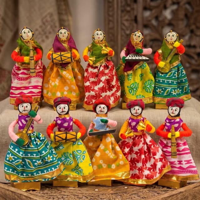 JH Gallery Rajasthani Kathputli Puppet Dolls, Set of 10, 11 cm