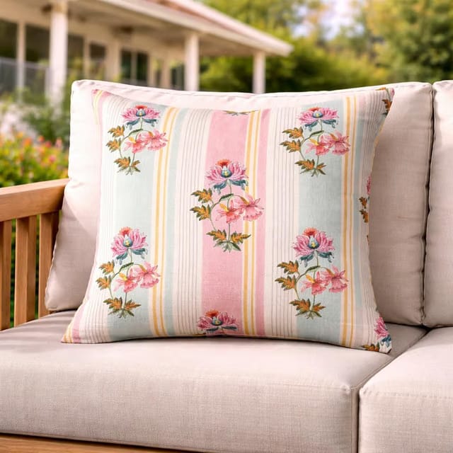 Crewel Embroidered Floral Cushion Cover 14 x 14 Inch