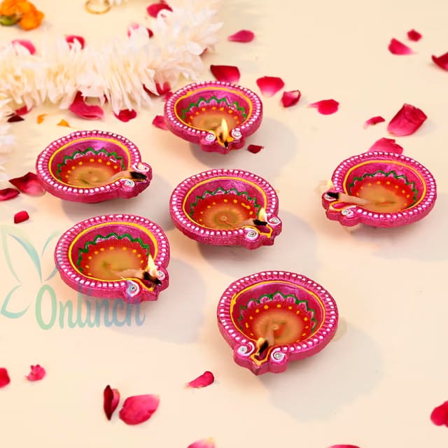B S NATURAL Clay Diyas Diya Deepak Colorful Set Earthen Diwali Decoration Puja