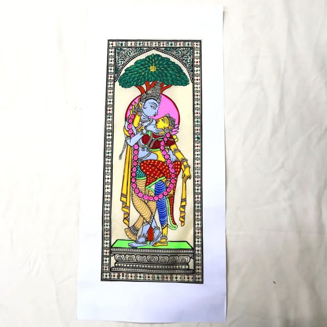 Palak Saxena Radha Krishna Eternal Love Pattachitra on Tussar Silk – A Stunning Traditional Indian Artwork