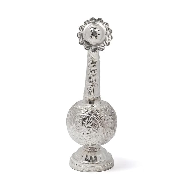 German Silver Paneer Sambhu, Attardani Engraved with Floral Design, Rose Water Sprinkler,Pooja Item for Gift (17 CM)
