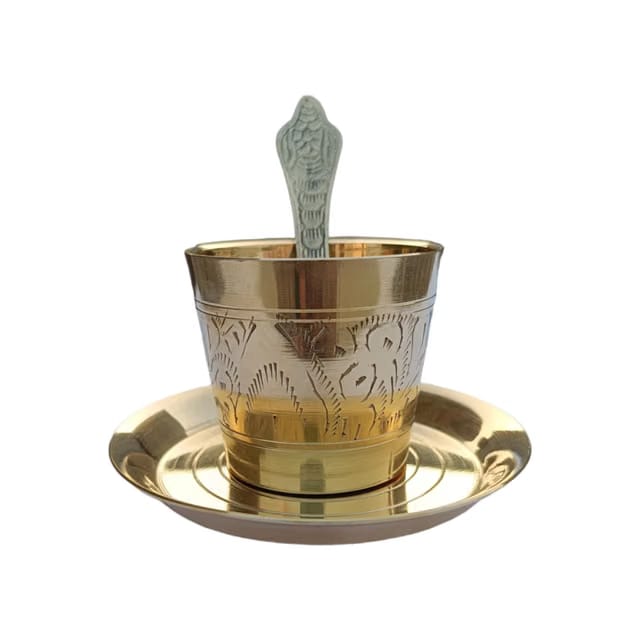 BHAKTI SHRINGAR Brass Antique Panchpatra Set with Achamani & Thali