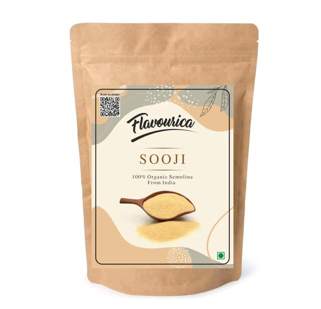 Flavourica Organic Fiber Rich Whole Suji/Sooji Rava, 1 Kg,Premium Semolina for Delicious Creations