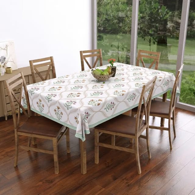 Premium Cotton Block Print White Table Cloth 60x90 Inches