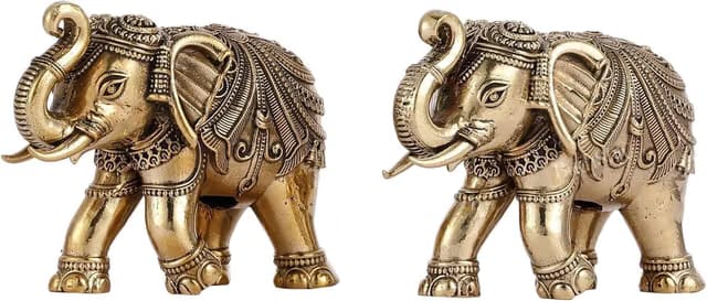 Ganrshaartsncrafts Superfine Brass Elephant Pair Statue – Decorative Hindu Elephant Figurines for Home Décor, Mandir