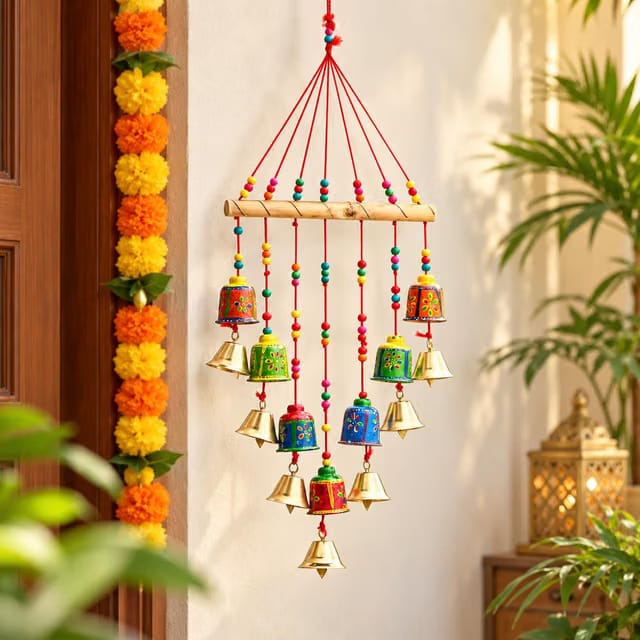 Multicolour Handcrafted Decorative Window Door Wall Hanging Bells Wind Chimes Showpiece