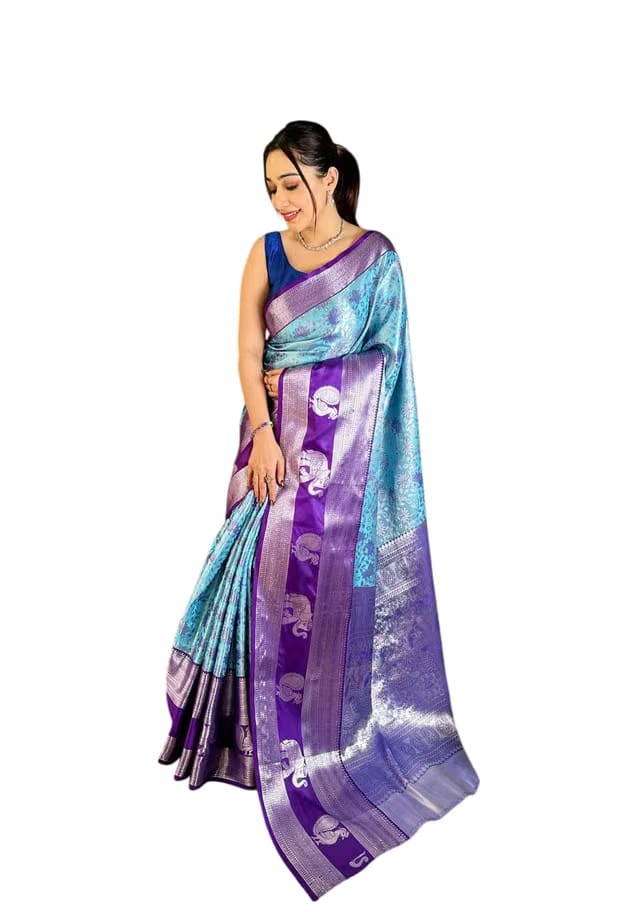 Women's Dharmavaram Pattu Kanjivaram Silk Saree Zari Woven Rich Contrast Border With Blouse Piece