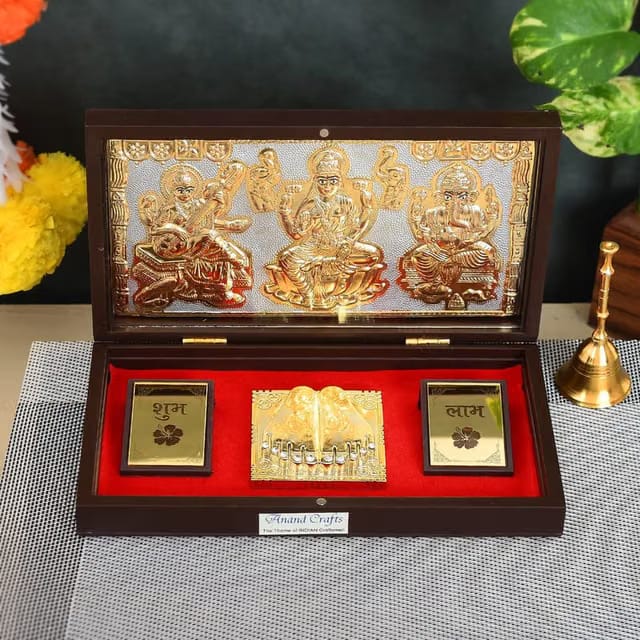 Laxmi Ganesh Saraswati Charan Paduka Pooja Gift Box for Diwali, Home Decor