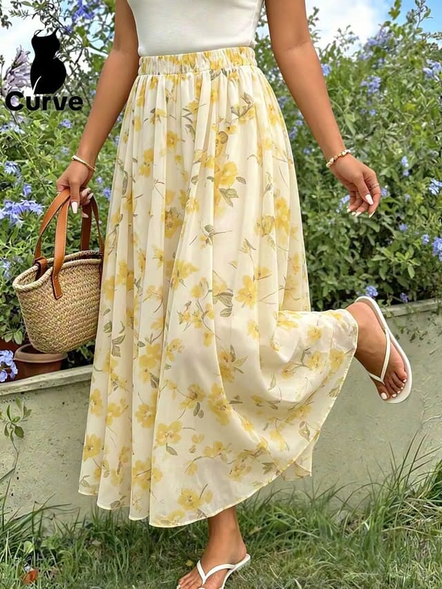 Women's Plus Size Elastic A-Line Skirt