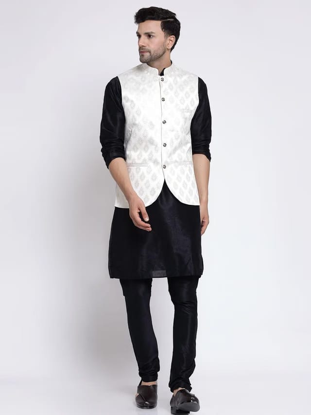 Men Regular Kurta & Churidar With Nehru Jacket Sets