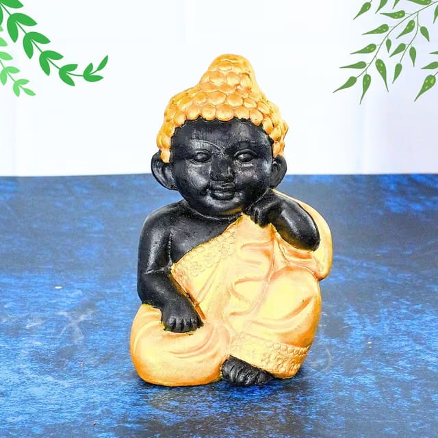 PujaNPujari Clay Child Monk Buddha Golu Doll - Decorative Figurine Showpiece Idol for Home Decor, Table & Gift