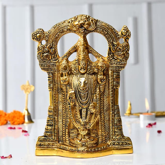 Metal Tirupati Balaji Idol, 9 x 6 x 1.5 Inches, Golden