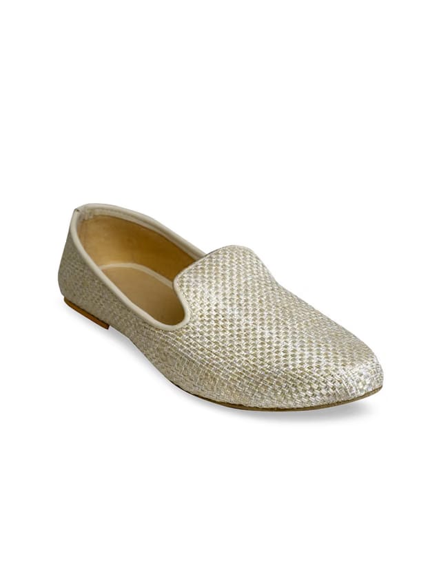 Men Beige Woven Design Handmade Mojaris