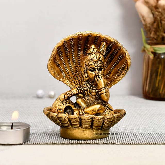 ascension Seep Shell Krishna Metal Gold Plated Laddu Gopal Ji, Bal Gopal Ji, Thakur Ji Idol