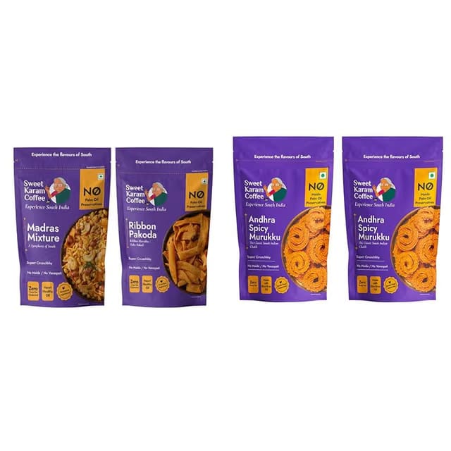 Sweet Karam Coffee’s South Indian Crunchy Combo Pack - Ribbon Pakoda & Special Madras Mixture