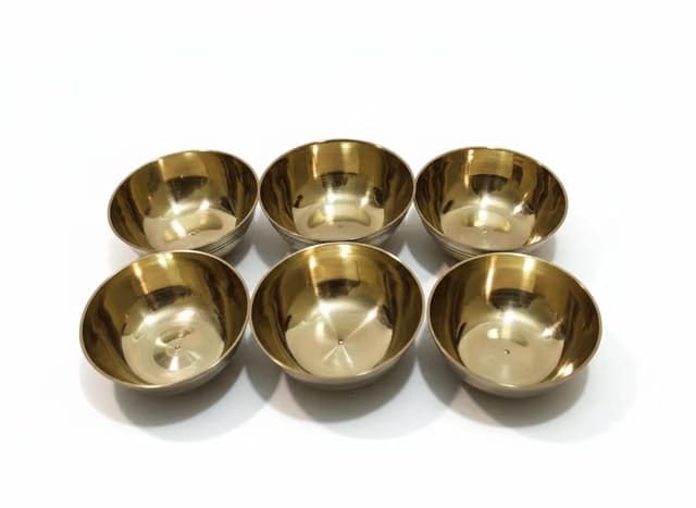 Solid Brass Puja Katori Bowl Set, Traditional Round Diya Wati for Home Pooja Temple, Small Bowls for Bhog Pack of (6)