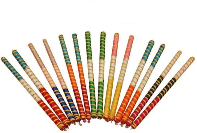 Colorful Decorated Wooden Dandiya Stick 4pcs (2 Pairs) Dandia Stick For Navratri Dandiya Garba Dance