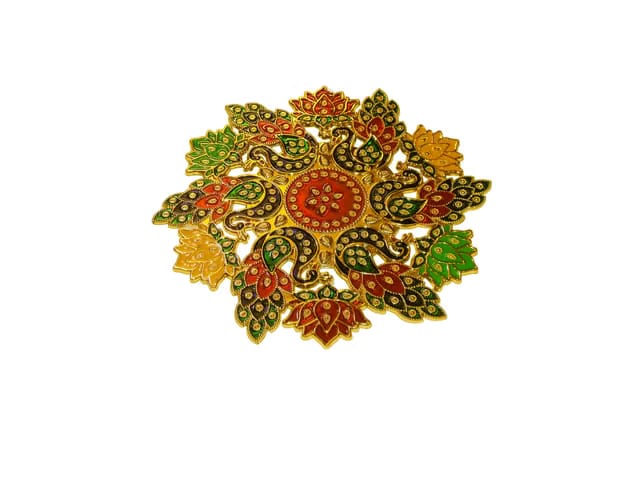 Yaabee Acrylic & Metal Peacock Rangoli - Diya/Wall/Floor/Table/Festival/Navratri/Deepawali/Diwali - 8x8 Inches