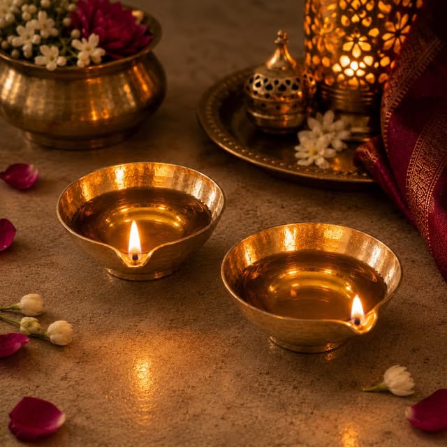 P-TAL Brass Diya for Pooja Set of 2