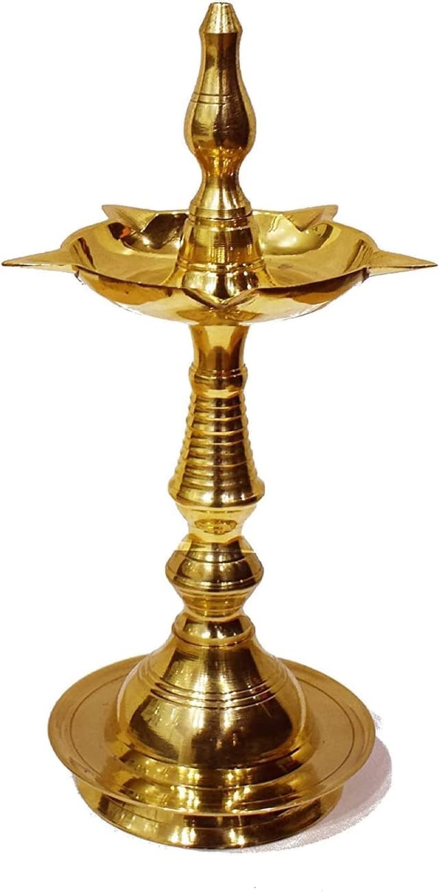 SATVIK 10 Inch Standing Brass Metal Kerala Samai Diwali Deepak for Puja Traditional Panchmahal Pooja Deepam Diya Oil