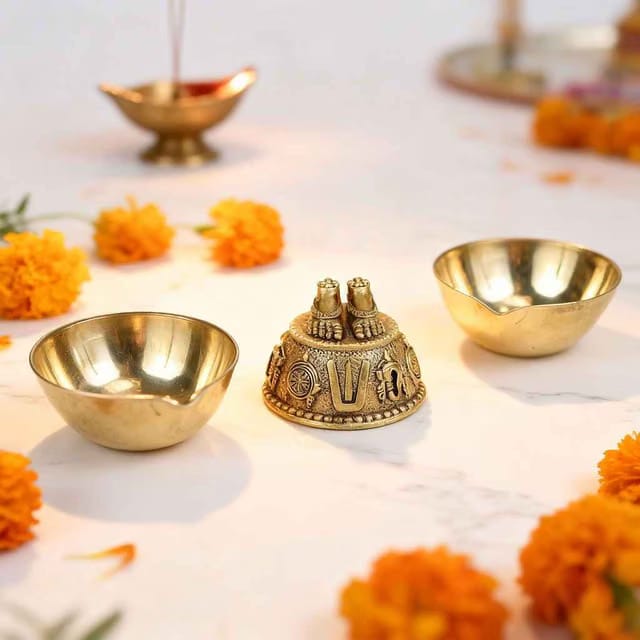 Brass Laxmi Charan with Diyas Set