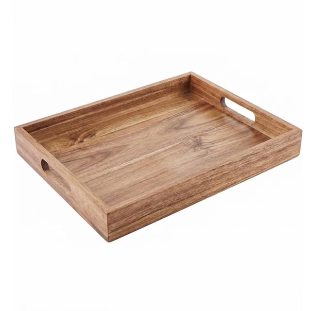 Decor Square Shape Wooden Serving Tray, 12 x 8 x 2 Inch, 1 Pcs, Brown