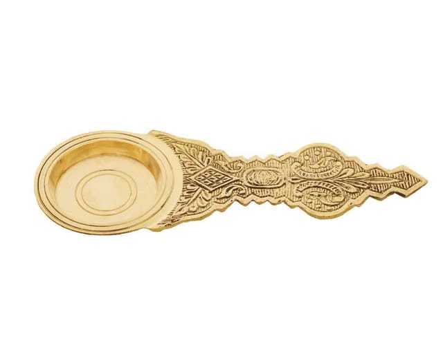 Brass Puja Kapoor Dani Camphor/Dhoop Holder for Aarti - 14 Cms (Gold Color)