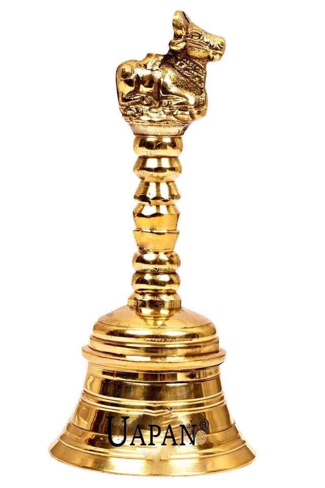 UAPAN Brass Bell Pooja Bell (4 inch_Nandi, Gold)