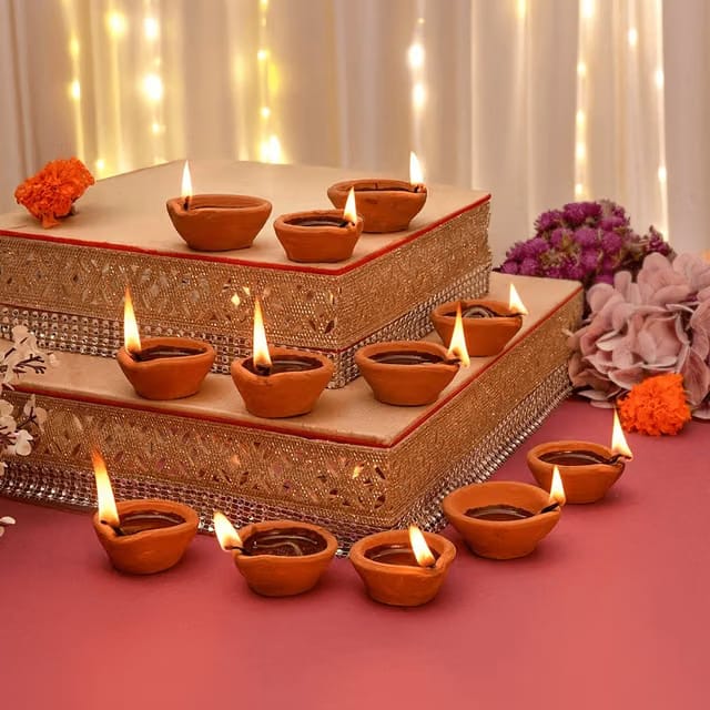 Handmade Clay Diya Set
