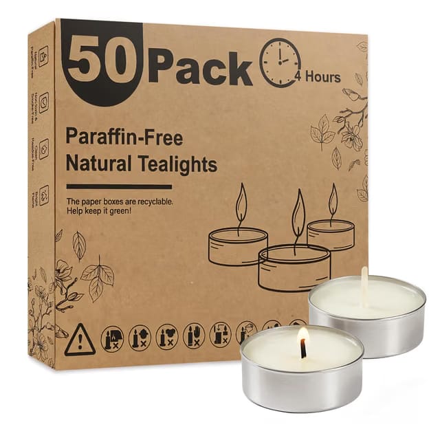 Ashlux Tea Lights Candles 50 Pack[Long Burning 4-5 Hours][Burn Clean] Unscented White Tealight Candles Small Mini Tea