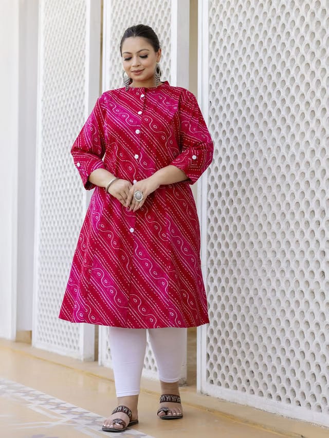 ROPADEMODA Women Plus Size Bandhani Printed Pure Cotton Kurta