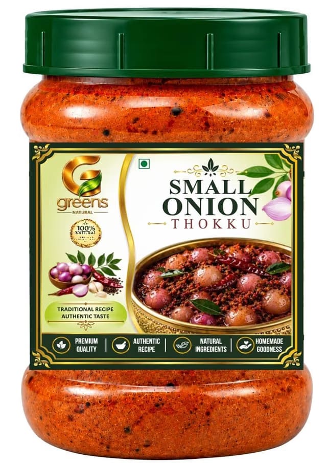 greens Natural Small Onion Thokku 300g Pack of 1 Traditional South Indian Vengayam Thokku Authentic Spicy Onion Thokku