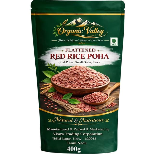 Organic Valley FLATTENED RED RICE POHA 400g Red Poha (Small Grain, Raw)