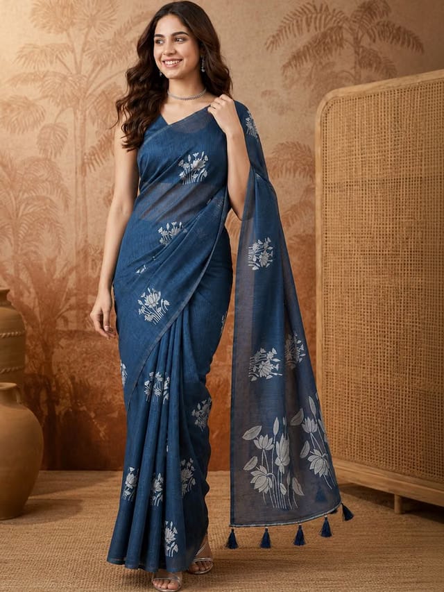 Sangria Floral Zari Pure Cotton Handloom Kanjeevaram Saree