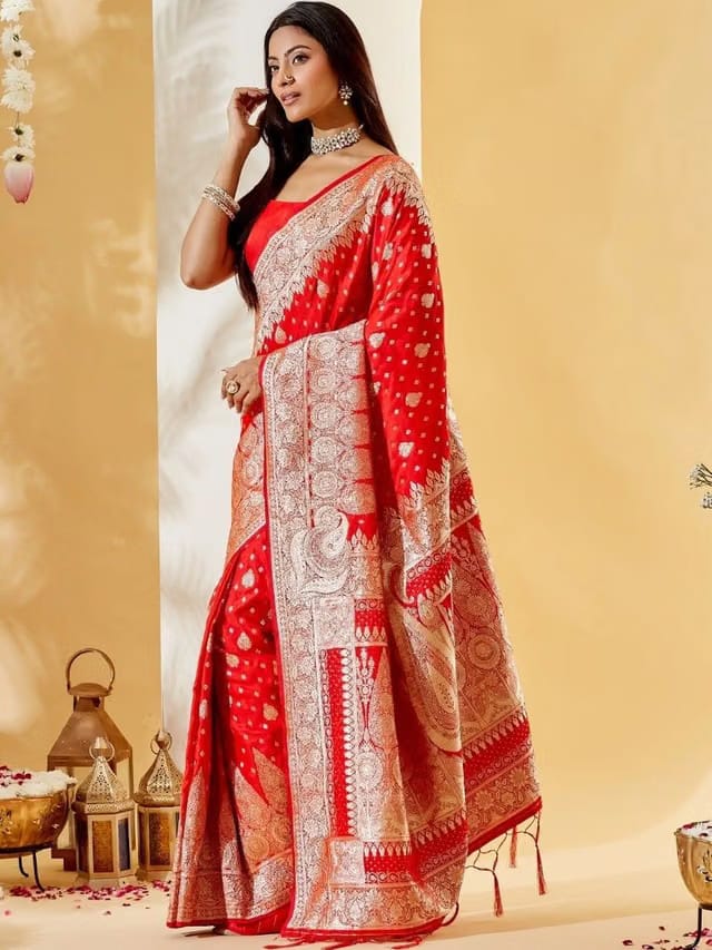 Ethnic Motifs Zari Satin Designer Banarasi Saree